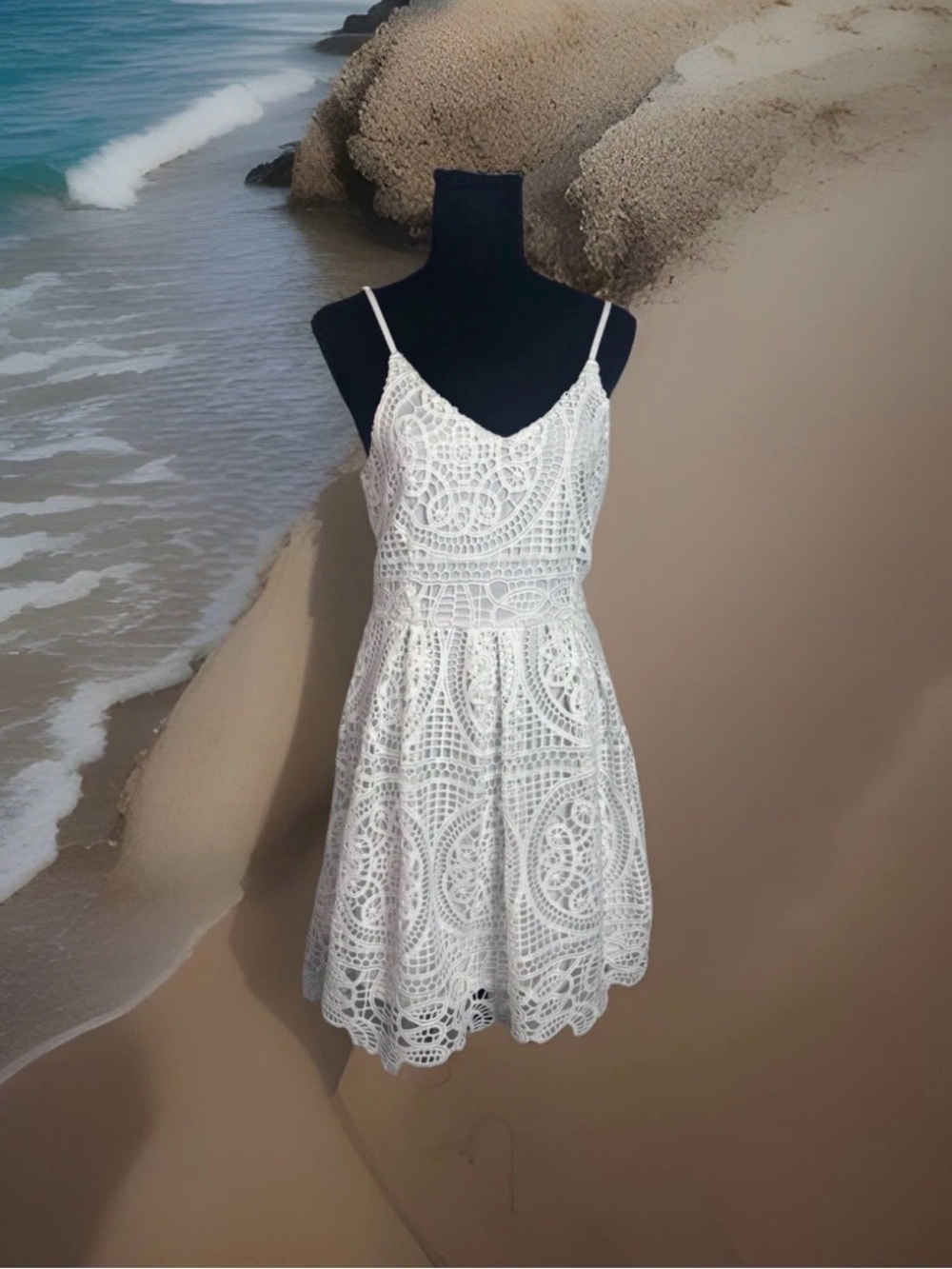 Rebellion White Crochet Lace Boho Dress Medium